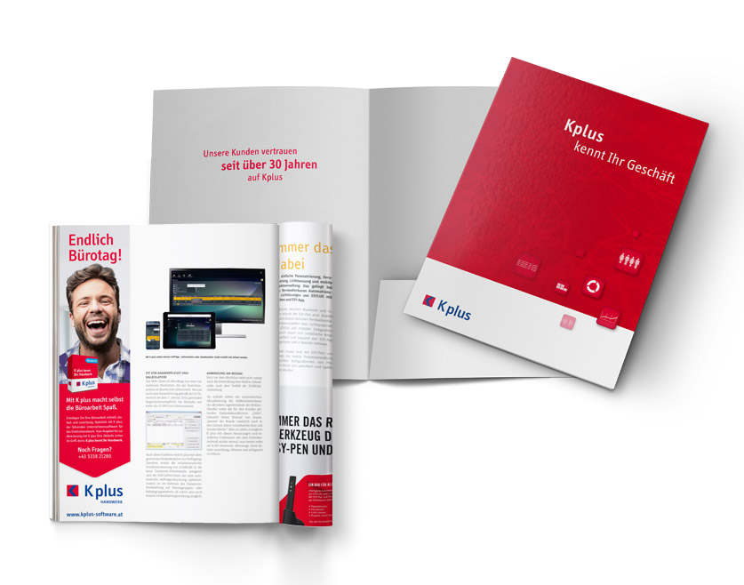K plus Corporate Design - Anzeige und Mappe